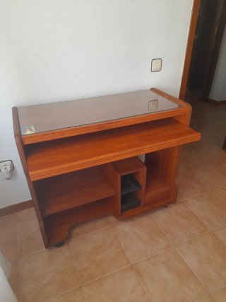Mesa escritorio/TV madera y cristal