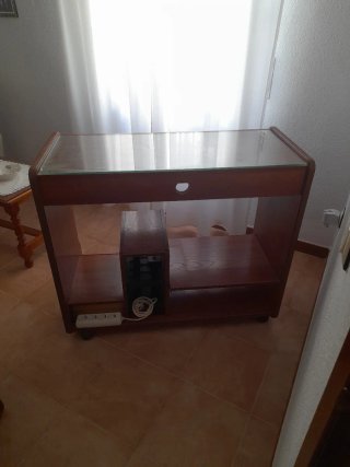 Mesa escritorio/TV madera y cristal
