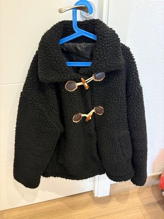 Chaqueta negra peluche mujer, oversize