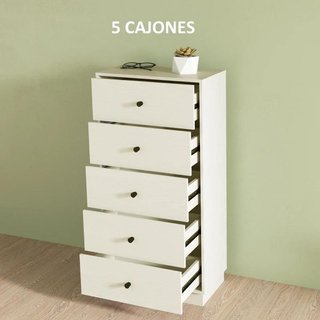 Cómoda Alta 5 Cajones Beige para Dormitorio
