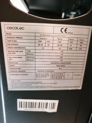 Estufa de gas Cecotec llama azul