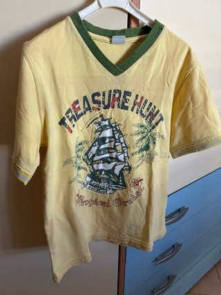 T-shirt con stampa nave e palme 7 anni
