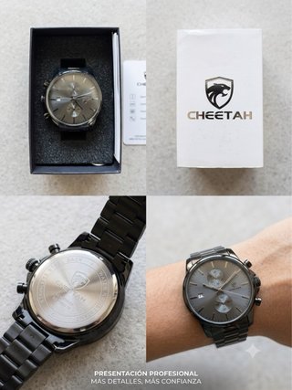 Reloj Cheetah Negro Cronógrafo Hombre Nuevo