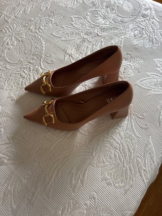 Zapatos tacón grueso marrón/rosa