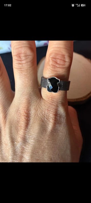 Anillo Tous Mesh Negro y Plateado