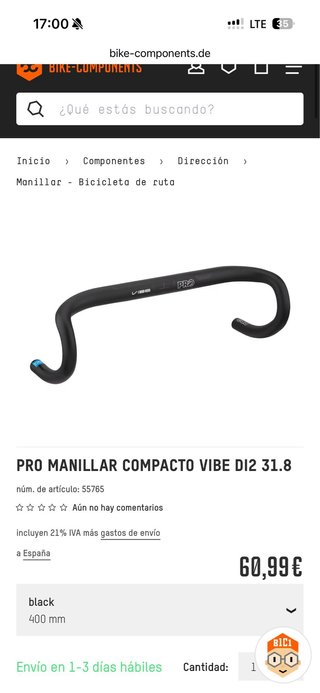 Manillar Pro Vibe Di2 44cm