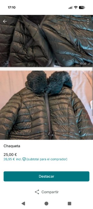 Chaqueta verde acolchada con capucha