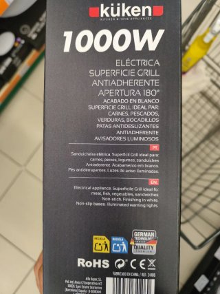 Sandwichera Eléctrica Küken 1000W Grill 180°