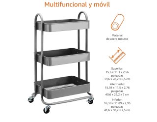 Carrito 3 estantes gris metal