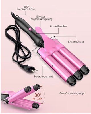 Plancha de pelo ondas 3 tubos rosa