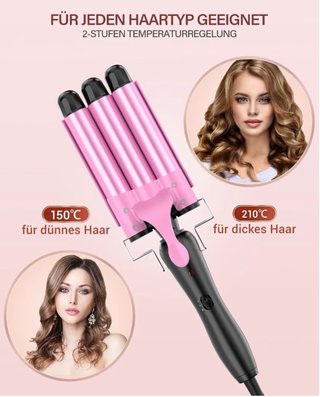 Plancha de pelo ondas 3 tubos rosa