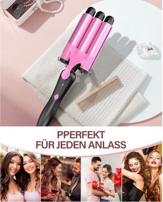 Plancha de pelo ondas 3 tubos rosa