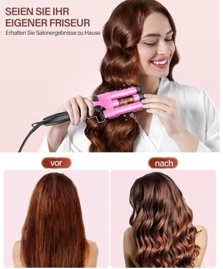 Plancha de pelo ondas 3 tubos rosa