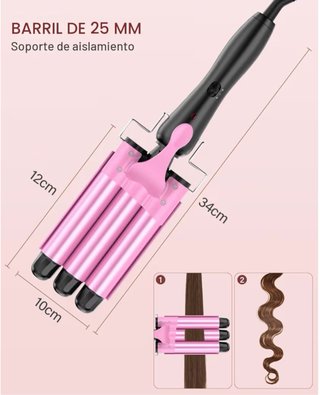 Plancha de pelo ondas 3 tubos rosa