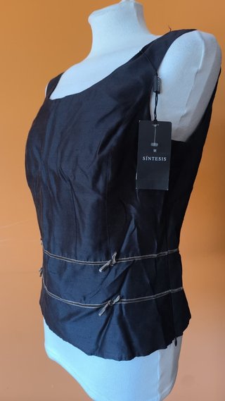 Top Seda oscuro Cremalleras Talla 42