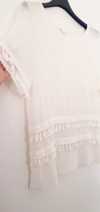 T-shirt H&M bianca boho con frange XS