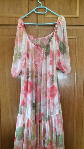 Vestido gasa largo rosa floral