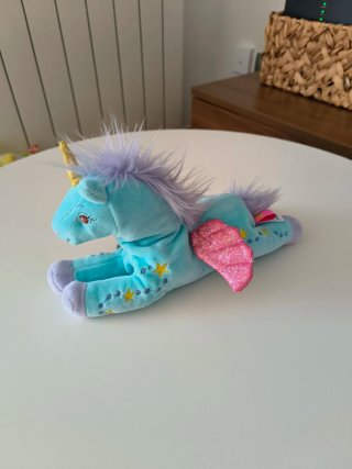 Peluche unicornio azul con alas