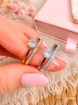 Anillo compromiso plata o dorado con circonitas