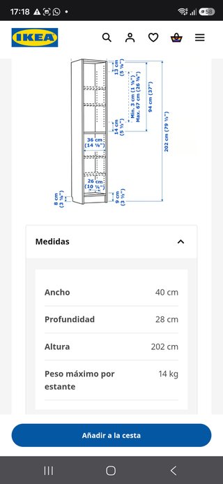 (114) Estantería Billy 40x28x202 chapa natur Roble