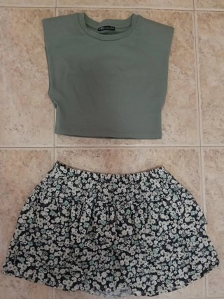 Conjunto Zara Top y Falda Estampada