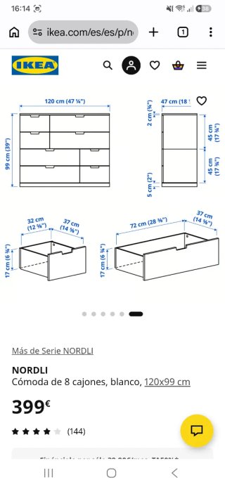 Cómoda NORDLI IKEA 8 cajones 120 cm