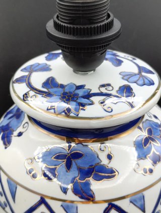 Lámpara de mesa porcelana estilo chino azul/dorado