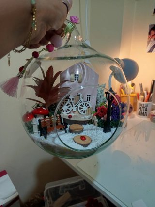Terrario Decorativo con Pájaros , Casa,abuelos,ect