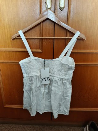 Top Zara Lino Tirantes Blanco Talla M