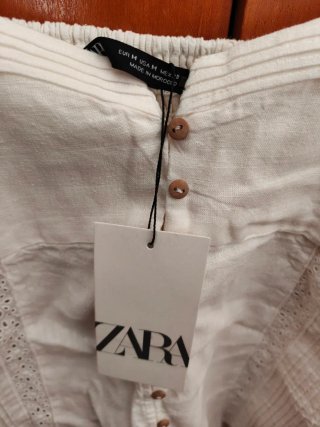 Top Zara Lino Tirantes Blanco Talla M