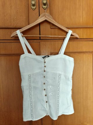 Top Zara Lino Tirantes Blanco Talla M