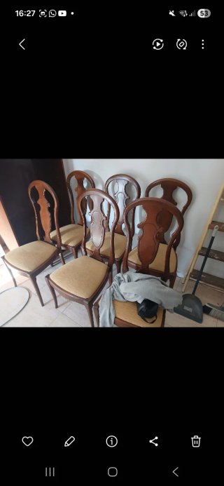 Juego de 6 sillas vintage madera y tela