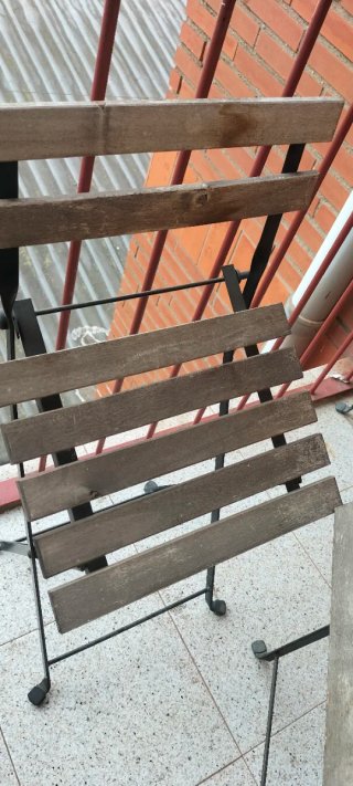 Conjunto mesa y sillas terraza madera metal