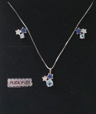 Conjunto Plata 925 Ley Colgante y Pendientes