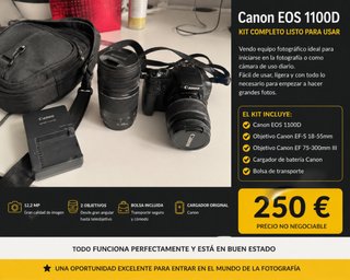Canon EOS 1100D Kit Completo + 2 Objetivos