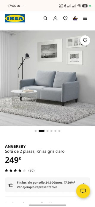 Sofá 2 plazas Angersby Ikea