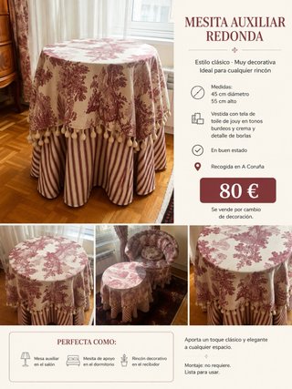 Mesa Auxiliar Redonda Toile de Jouy