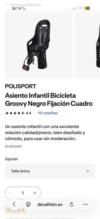 Asiento Infantil Bici Groovy Negro