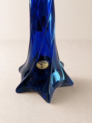 Jarrón vintage Bohemia azul cobalto
