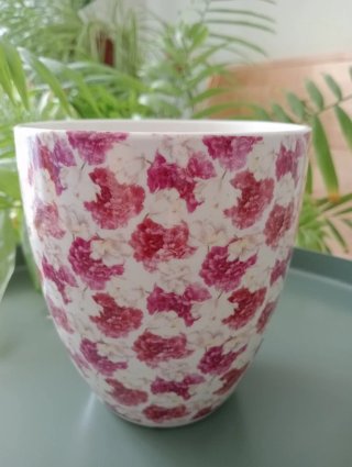 Taza grande floral cerámica