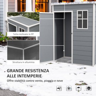 Caseta de Jardín para Herramientas con Acabado Efecto Madera Raspada y Suelo, 1.14M² Caseta de Jardín con Puerta y Cerradura, Techo Inclinado, 151X92X193Cm, Gris
