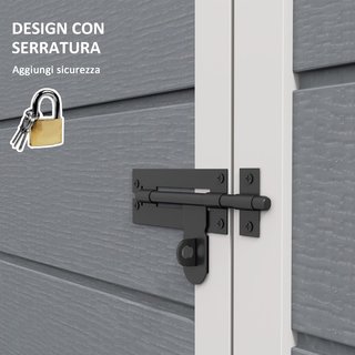 Caseta de Jardín para Herramientas con Acabado Efecto Madera Raspada y Suelo, 1.14M² Caseta de Jardín con Puerta y Cerradura, Techo Inclinado, 151X92X193Cm, Gris