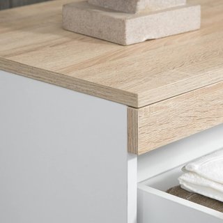 Cómoda de 5 Cajones de Madera, Cómoda para Dormitorio con Dispositivo Antivuelco, 80X40X109 Cm, Blanco y Roble