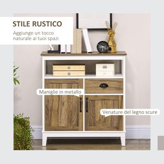 Credenza Móvil Cocina Estilo Rústico, Organizador Cocina Con Cajón Y 2 Puertas, 76.6X 35X 81.5Cm, Blanco Y Marrón
