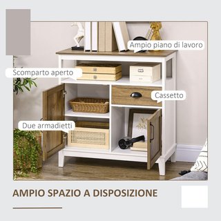 Credenza Móvil Cocina Estilo Rústico, Organizador Cocina Con Cajón Y 2 Puertas, 76.6X 35X 81.5Cm, Blanco Y Marrón