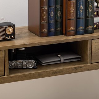 Mesa Consola de Aglomerado y Acero para Entrada y Sala de Estar con Superficie, Estante Abierto y 2 Cajones, 120X29X79 Cm, Bronce