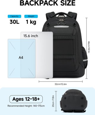 Mochila Ergonómica Adolescente 30L Negra NUEVA