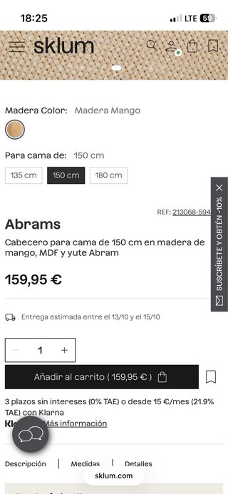 Cabecero Madera Mango 150cm Sklum