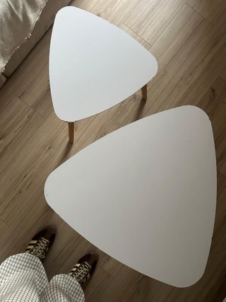 Mesitas comedor madera y mimbre