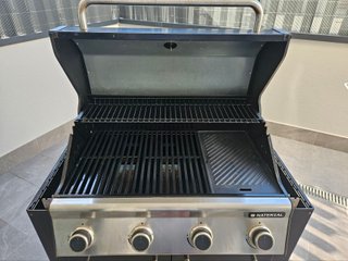 Barbacoa de gas negra y plateada